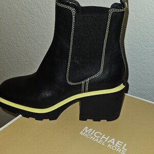 Michael Kors Black and Neon Green Lug Boots Like New